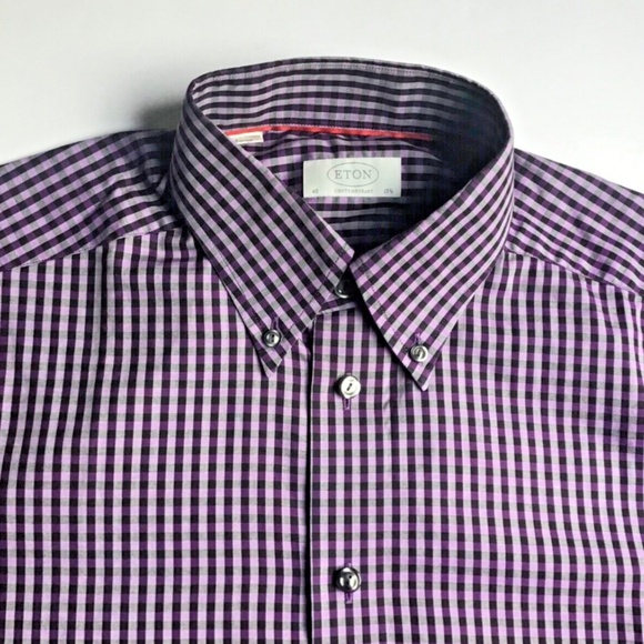 ETON contemporary purple checkered cotton shirt Sz 15 3/4 -40 cm made in Europe - Picture 3 of 12